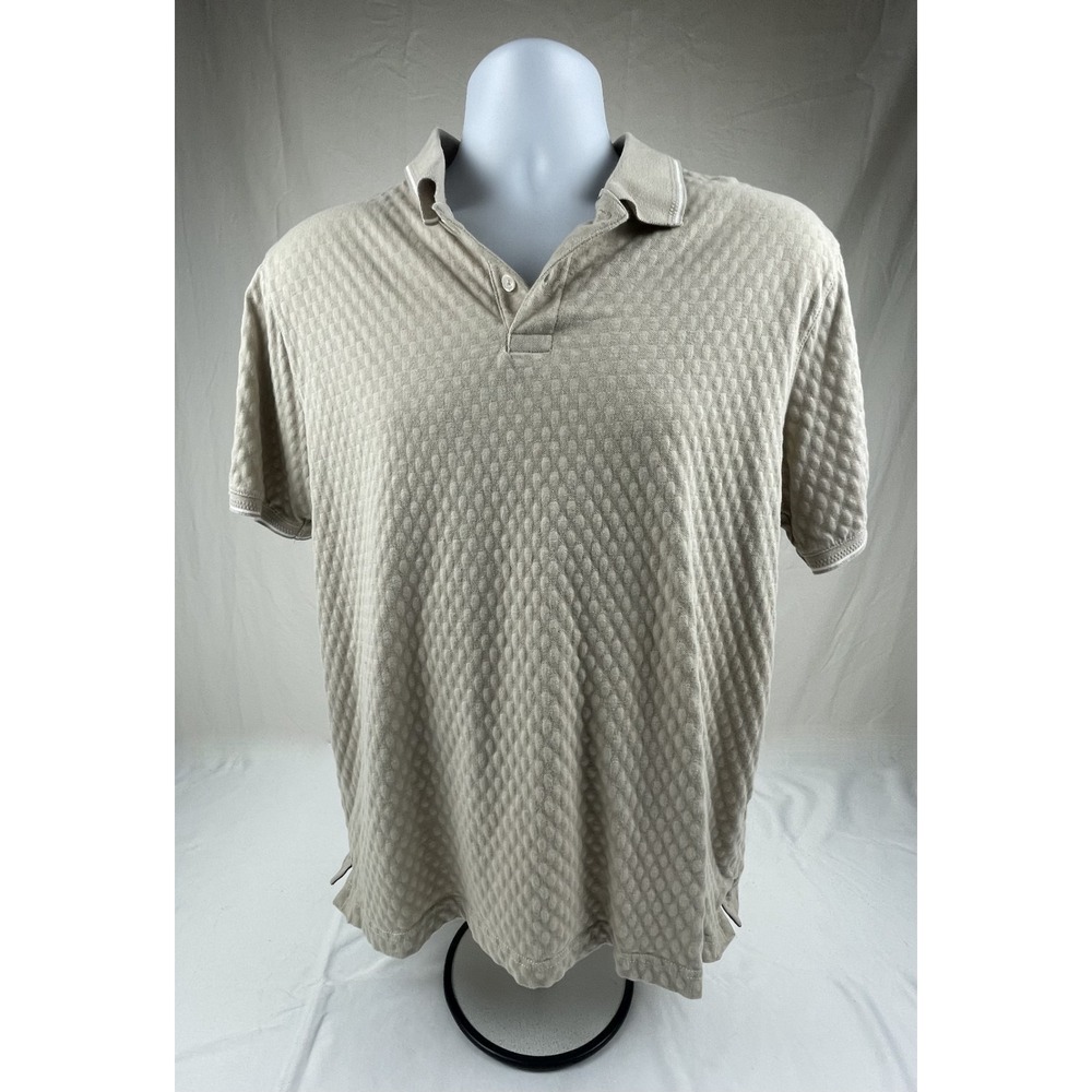 TED BAKER MENS LARGE BEIGE TEXTURED POLO SHIRT SHORT SLEEVE COTTON CASUAL GOLF